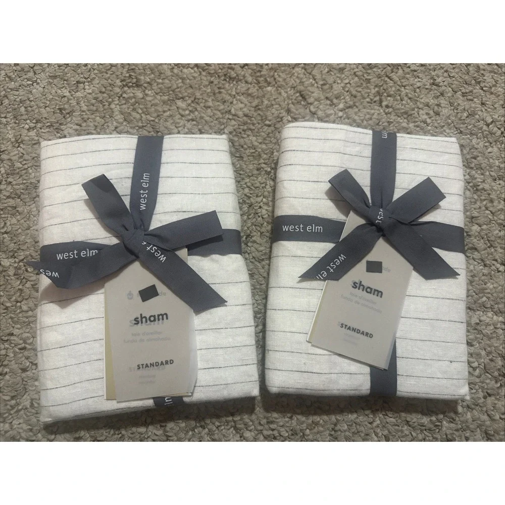 West ElmBelgian Flax Linen Graduated Stripe Standard Sham Set NWT!